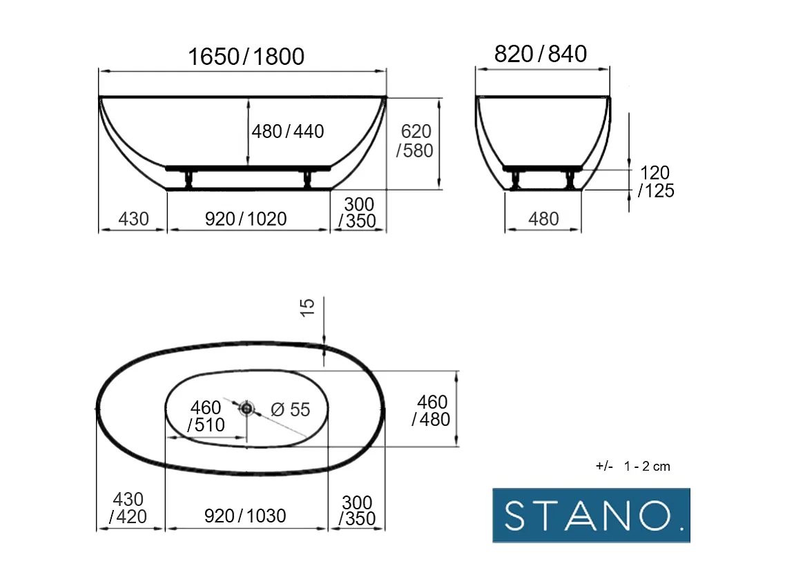 Vasca freestanding ovale FLORIDA bianca Lucida 165 cm
