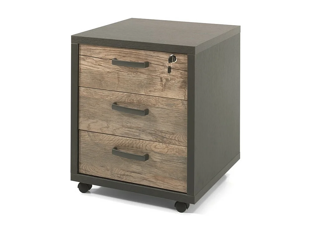 Cajonera de oficina de 3 cajones en color Negro y Roble envejecido | Colección SOON | Meublorama