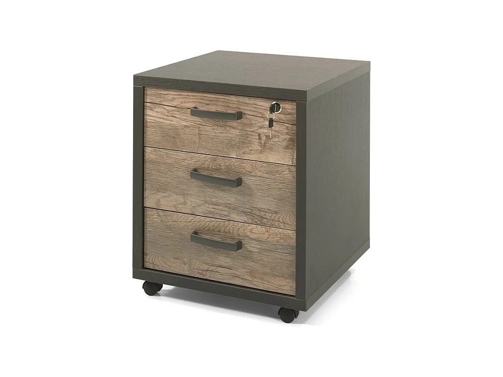 Caisson de rangement bureau 3 tiroirs coloris Noir et Chêne vieilli | Collection SOON | Meublorama