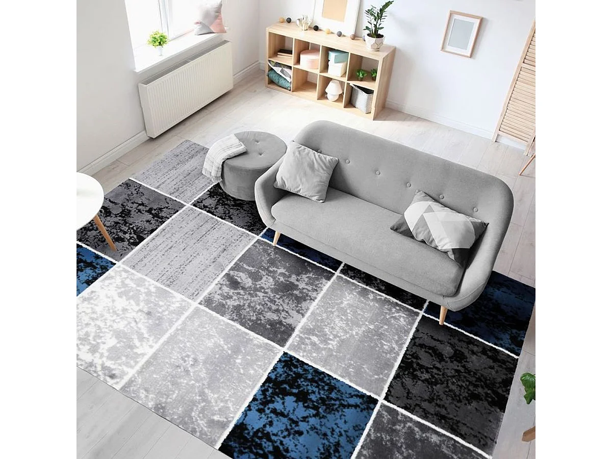 METRO - Tapis à motifs cubes bleu 200x290
