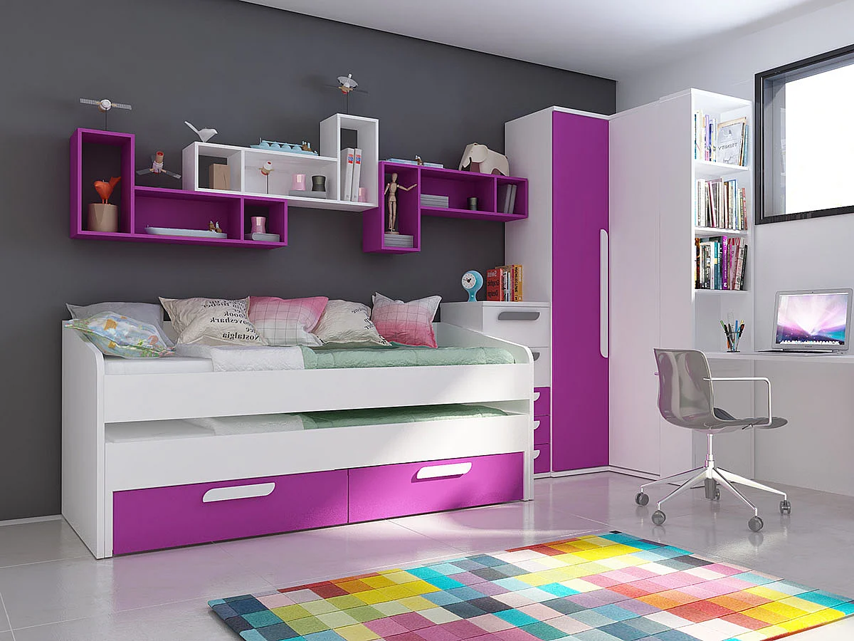 Cama Dupla Adams (190×90 cm)(Fucsia)