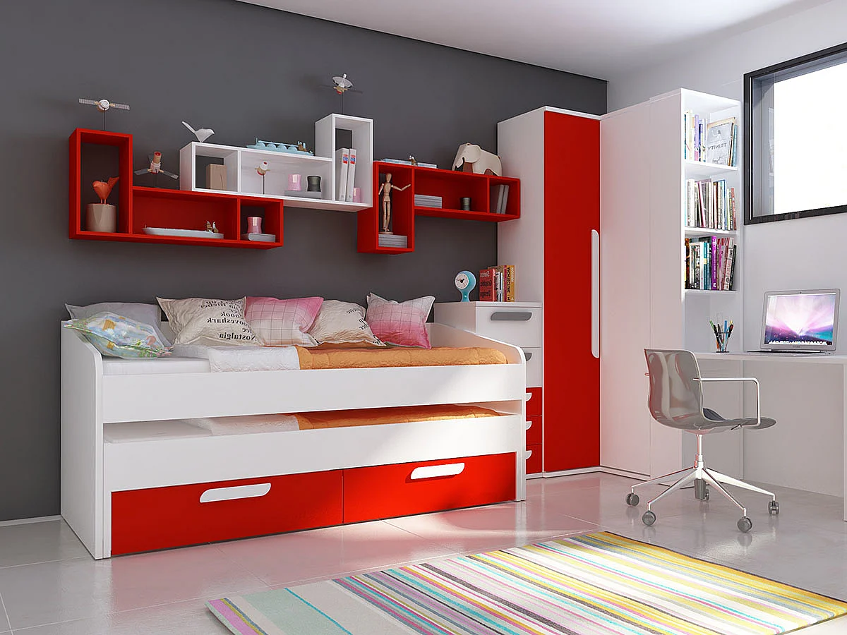 Cama Dupla Adams (190×90 cm)(Vermelho)