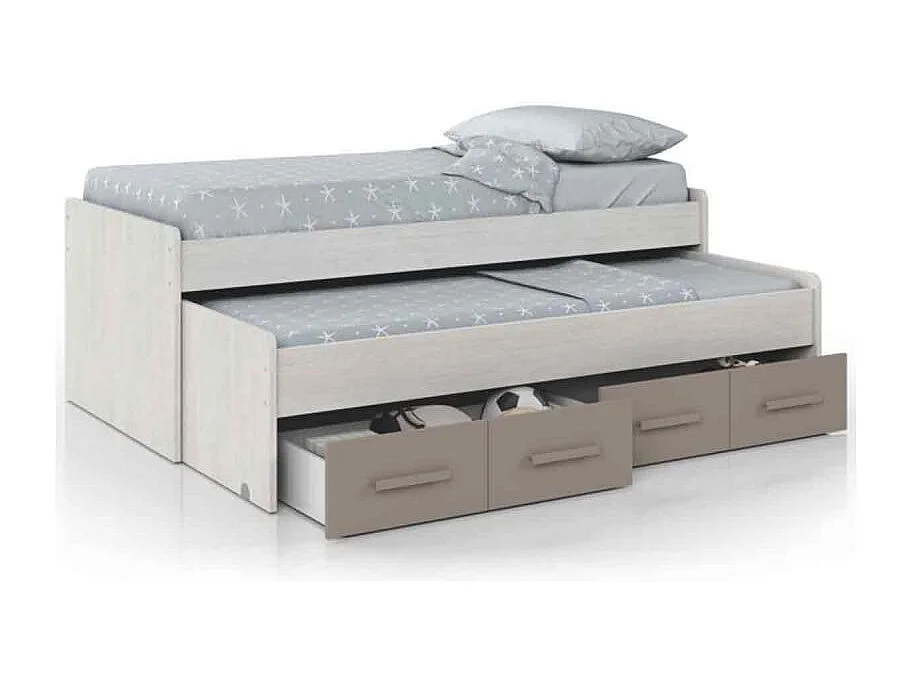 Cama doble Ares Plus 2 camas + 2 cajones gris 69x198x96 cm