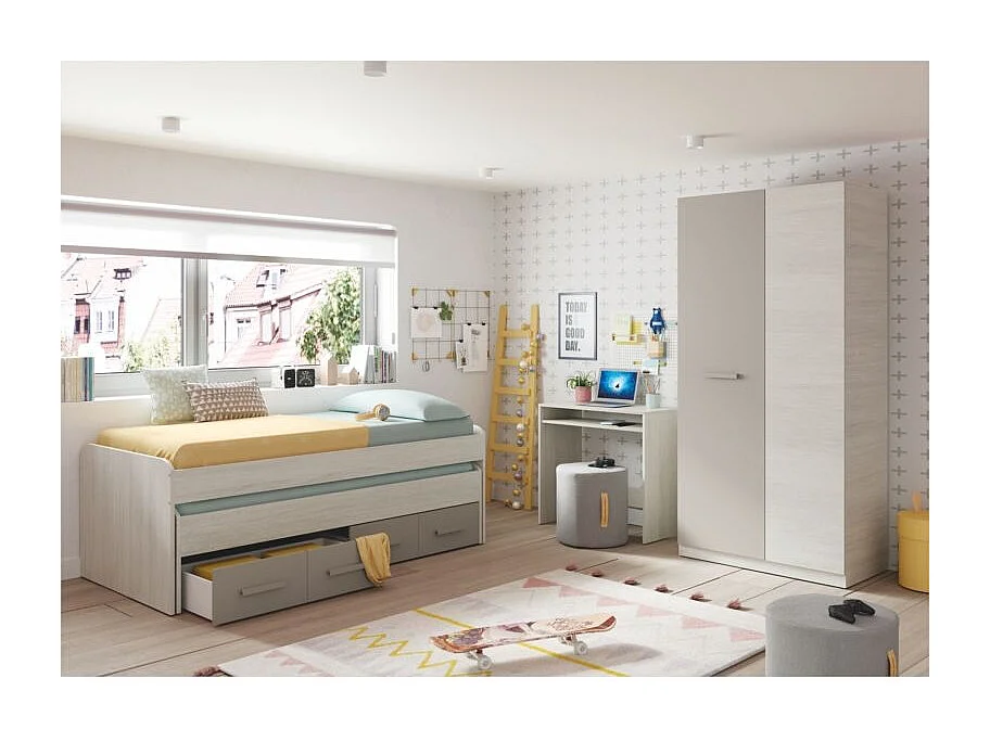 Cama doble Ares Plus 2 camas + 2 cajones gris 69x198x96 cm