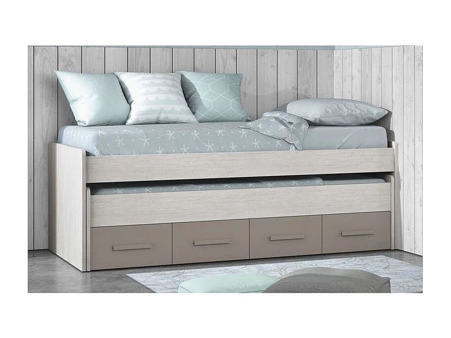 Cama doble Ares Plus 2 camas + 2 cajones gris 69x198x96 cm
