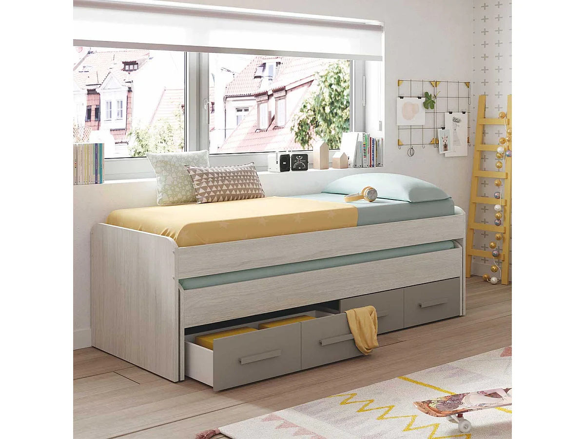Cama doble Ares Plus 2 camas + 2 cajones gris 69x198x96 cm