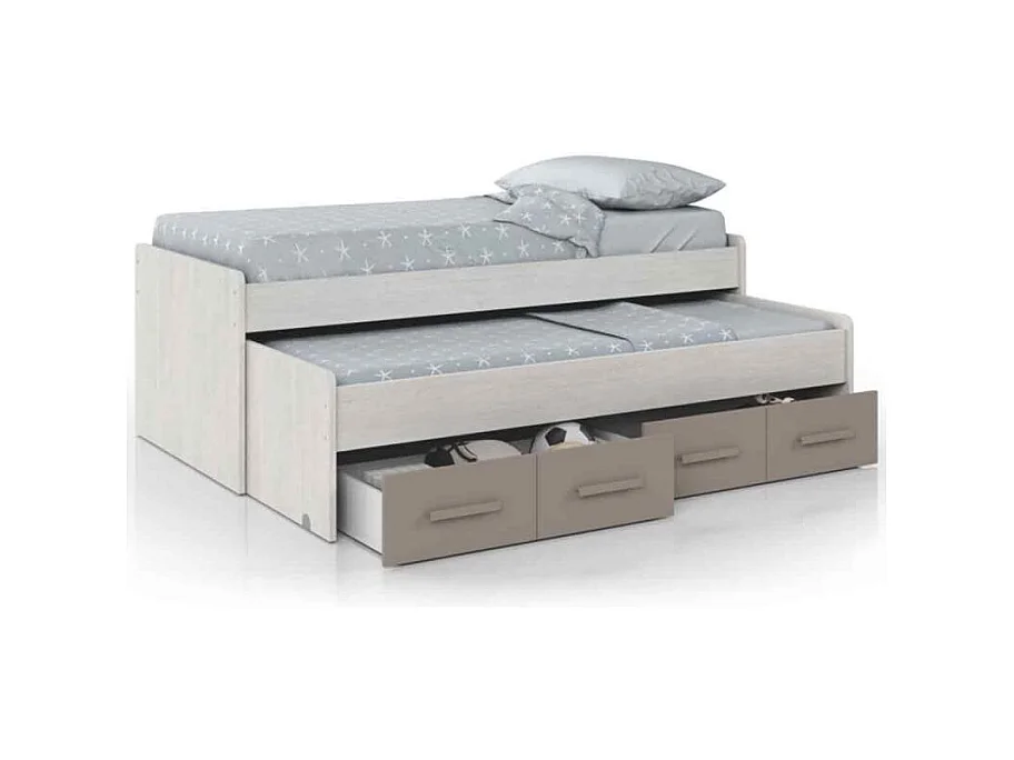 Lit Gigogne & Sommier Inclus "Boan" 90x190cm Gris & Taupe