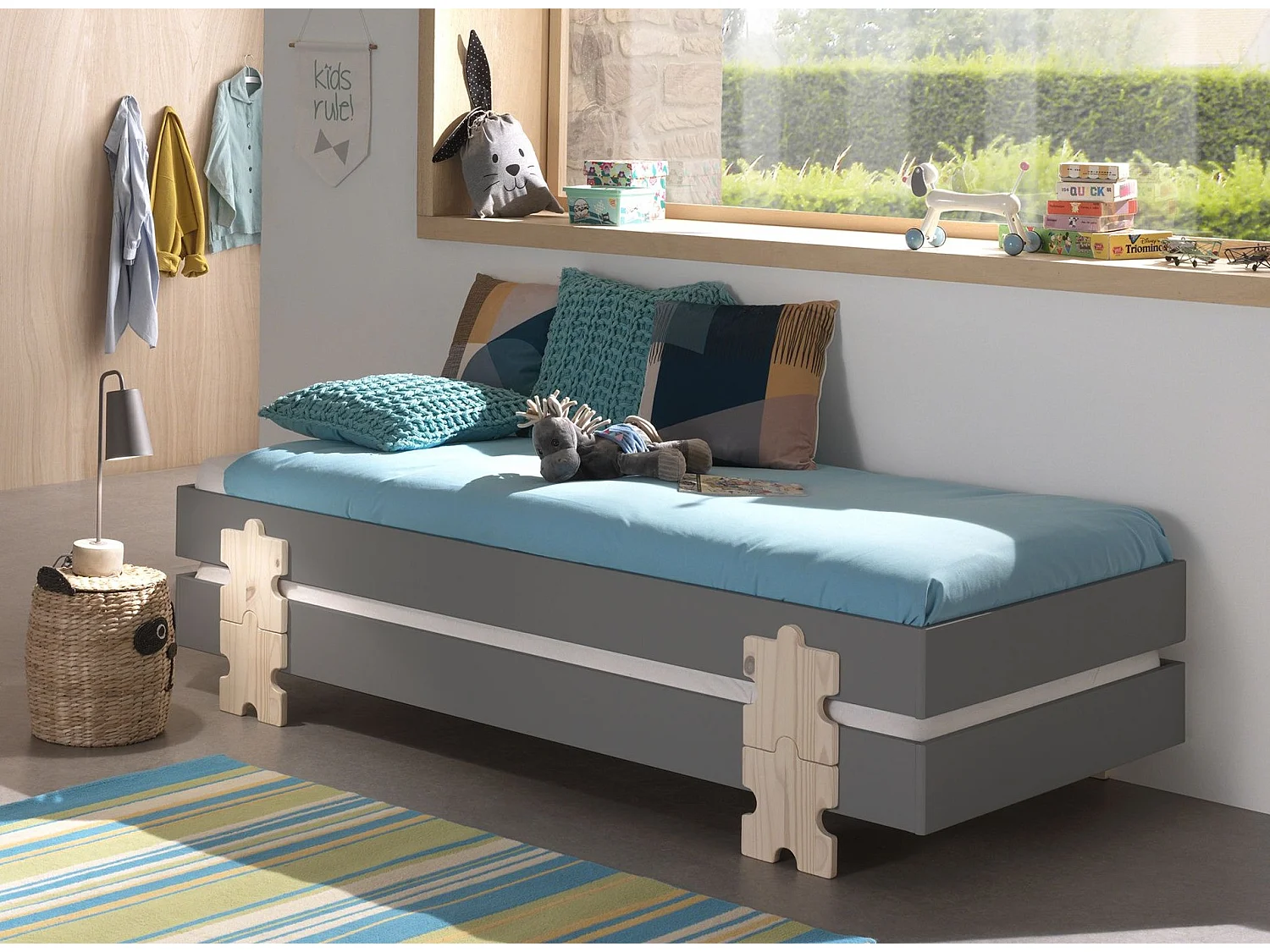 Lit Enfant en Bois "Modulo Puzzle IV" 90x200cm Gris