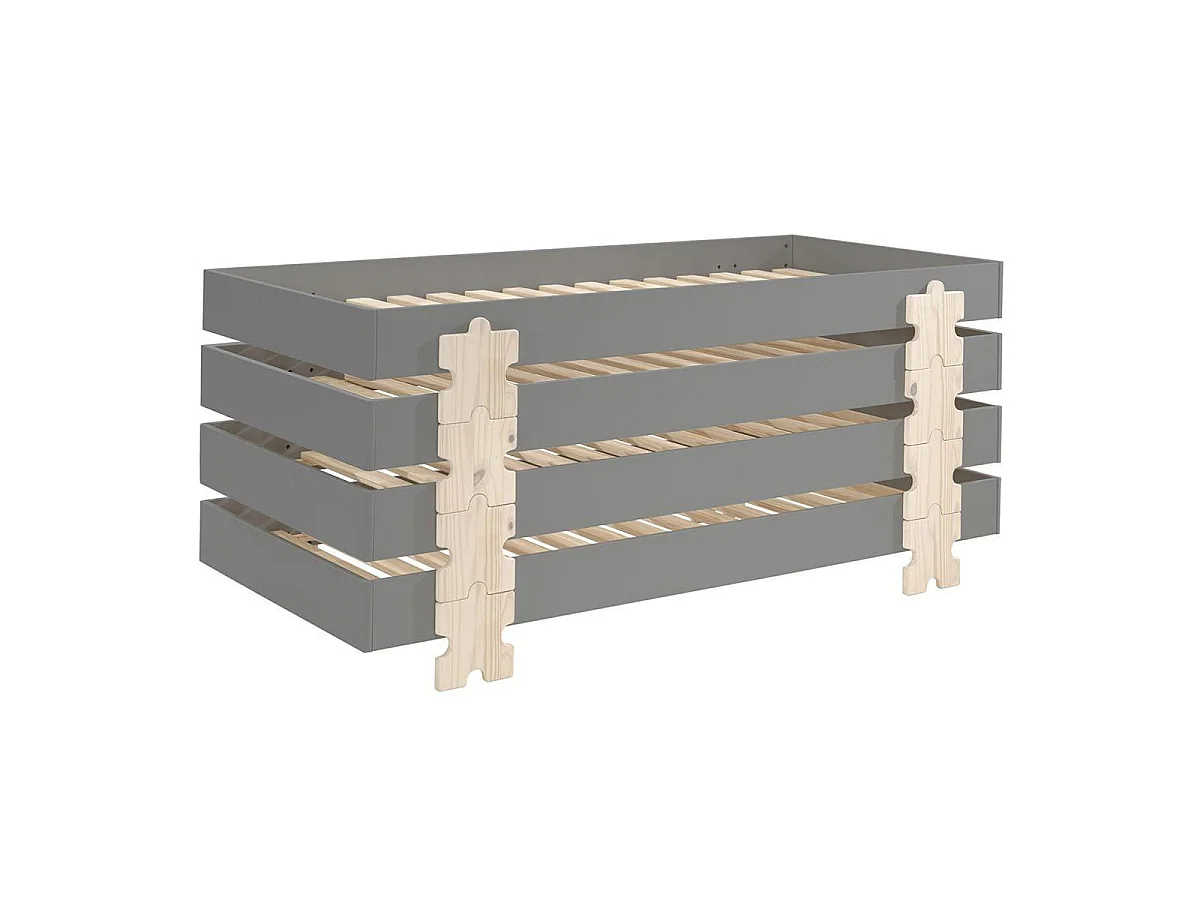 Set van 4 stapelbare bedden in massief grijs grenen en licht hout Valentino 90x200 cm
