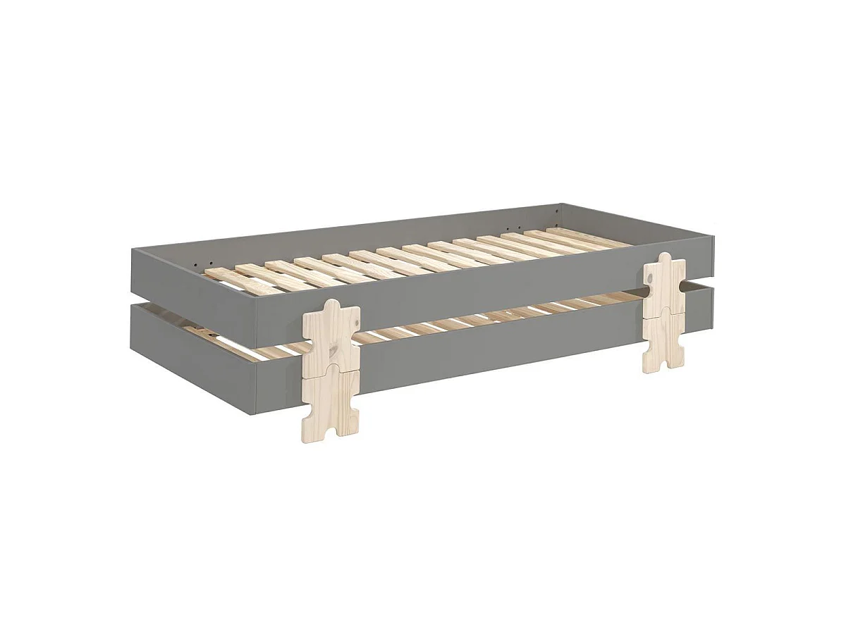 Set van 4 stapelbare bedden in massief grijs grenen en licht hout Valentino 90x200 cm