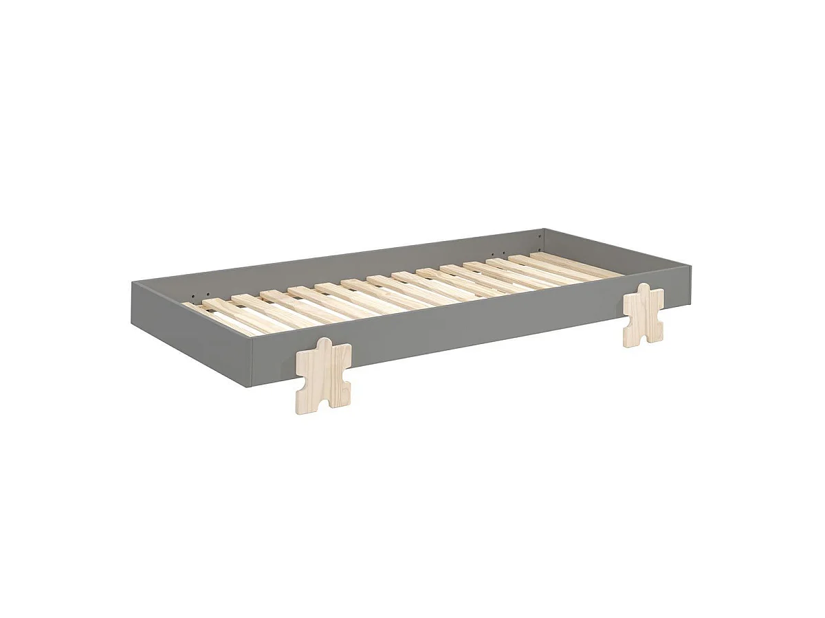 Set van 4 stapelbare bedden in massief grijs grenen en licht hout Valentino 90x200 cm