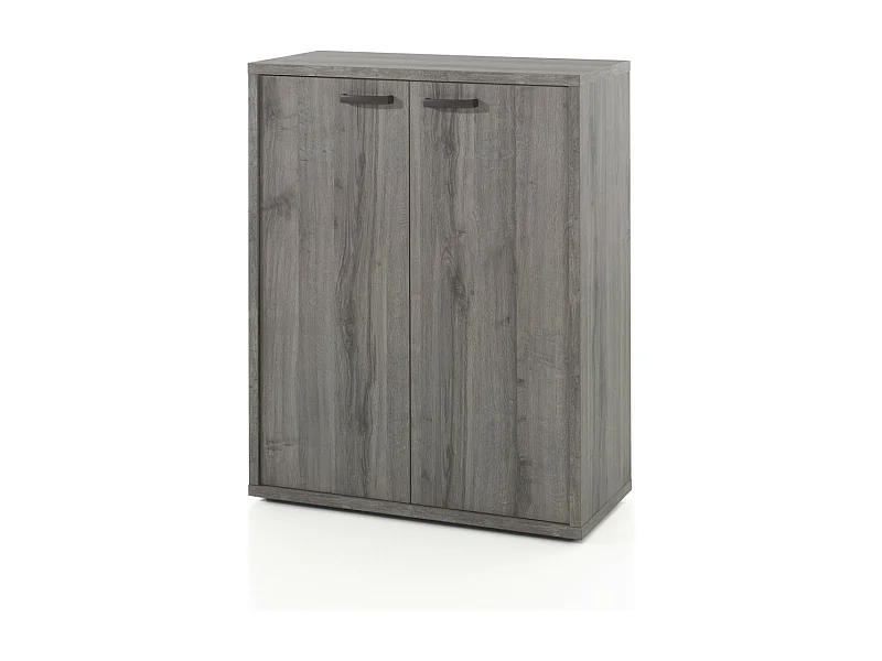 Rangement de bureau SOON – Meuble 2 portes – Chêne Sherman gris – L90 x H112 x P40 cm