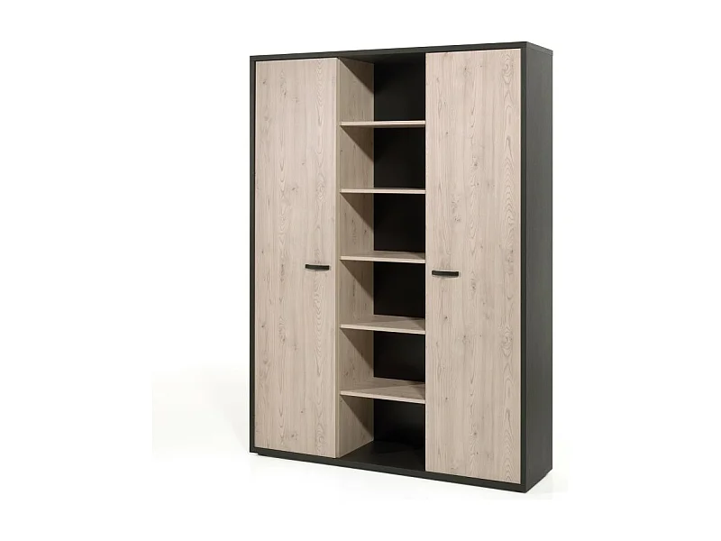 Mobile alto da ufficio con 2 porte e scaffali colore rovere chiaro e nero