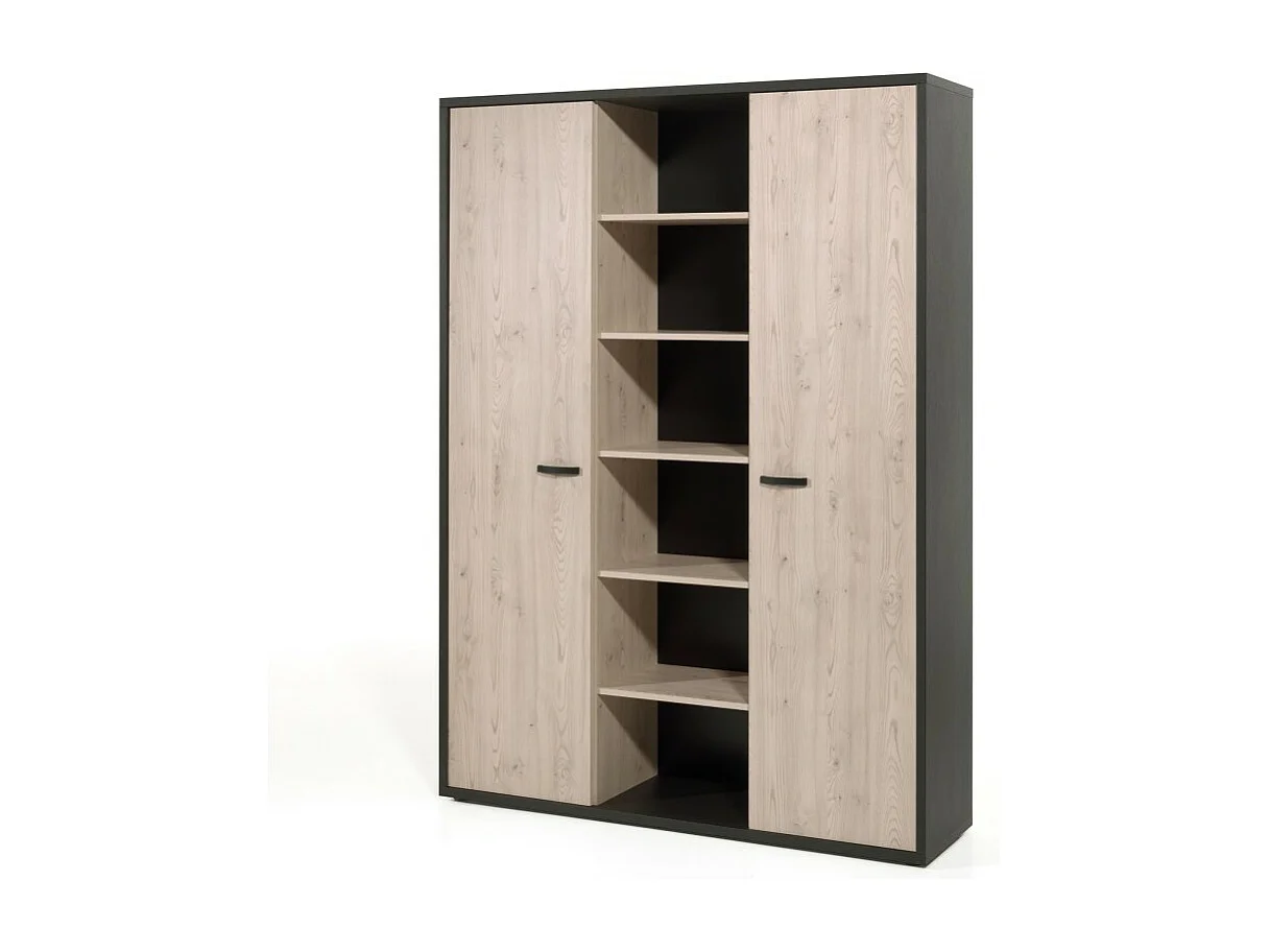 Mobile alto da ufficio con 2 porte e scaffali colore rovere chiaro e nero