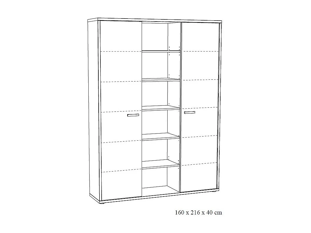 Mobile alto da ufficio con 2 porte e scaffali colore rovere chiaro e nero