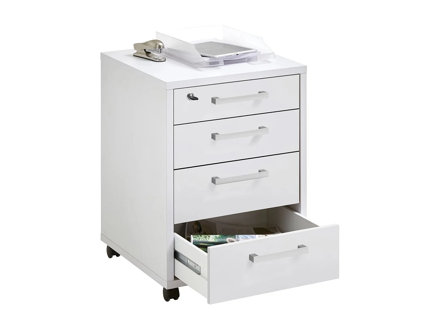 Caisson de Bureau 4 Tiroirs "Kazed" 65cm Blanc
