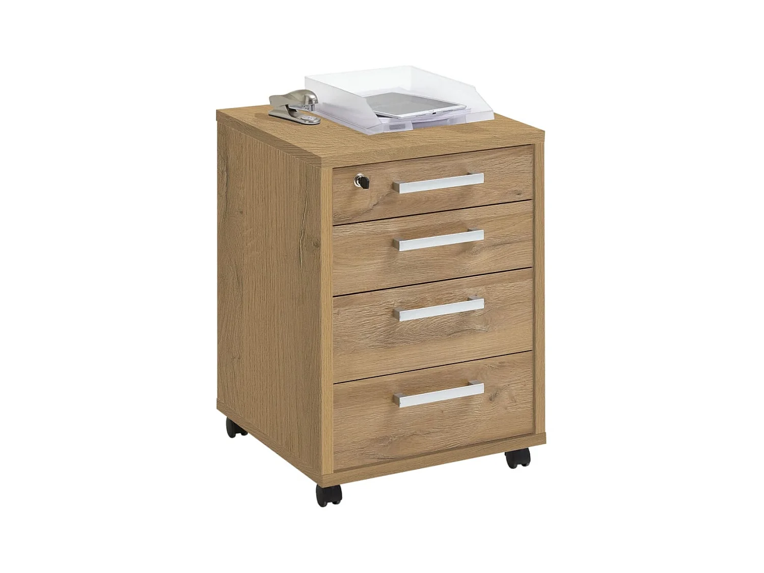 Caisson de Bureau 4 Tiroirs "Kazed" 65cm Chêne
