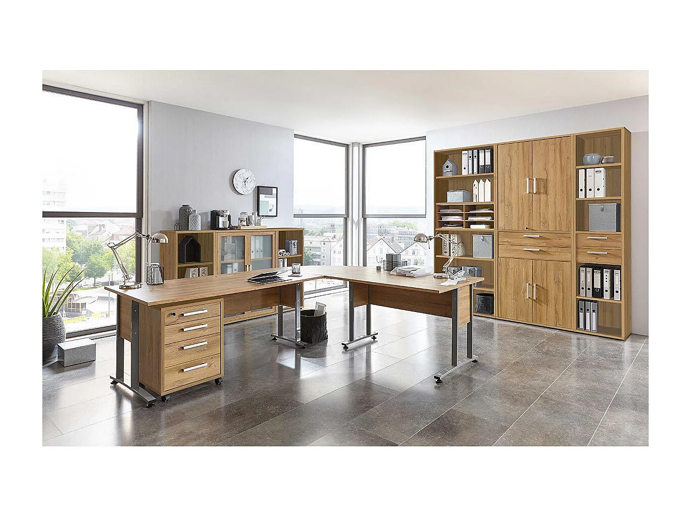 Caisson de Bureau 4 Tiroirs "Kazed" 65cm Chêne