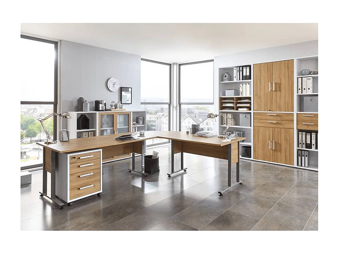 Caisson de Bureau 4 Tiroirs "Kazed" 65cm Blanc & Chêne