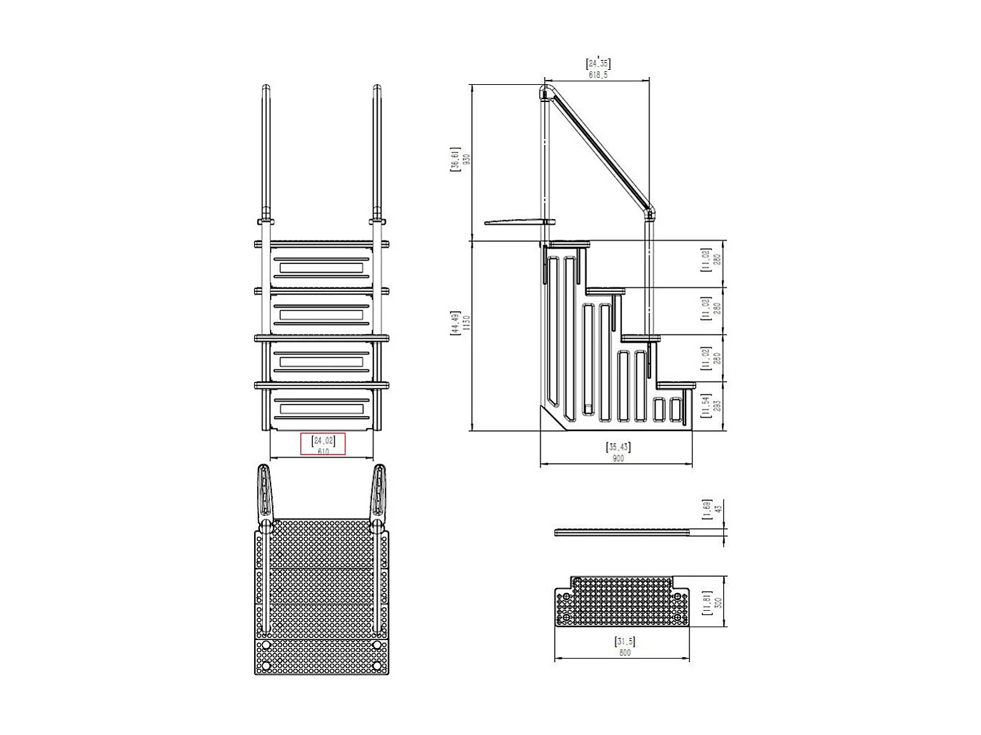 Escalier double pour piscine " Bruno " avec porte de sécurité pour enfant