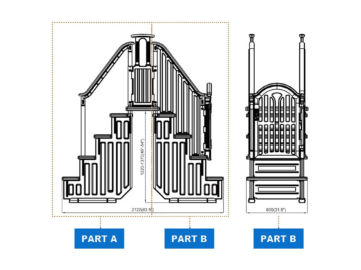 Escalier double pour piscine " Bruno " avec porte de sécurité pour enfant