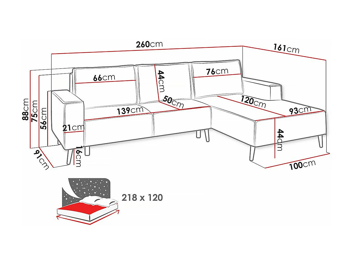 Canapé d'angle convertible avec coffre "Motelos" - 3 places - Tissu - Beige