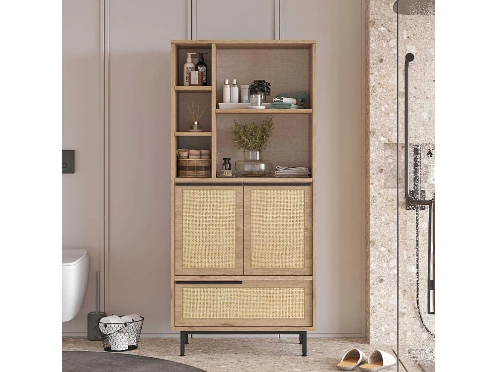 Meuble de salle de bain en aggloméré et effet cannage Only