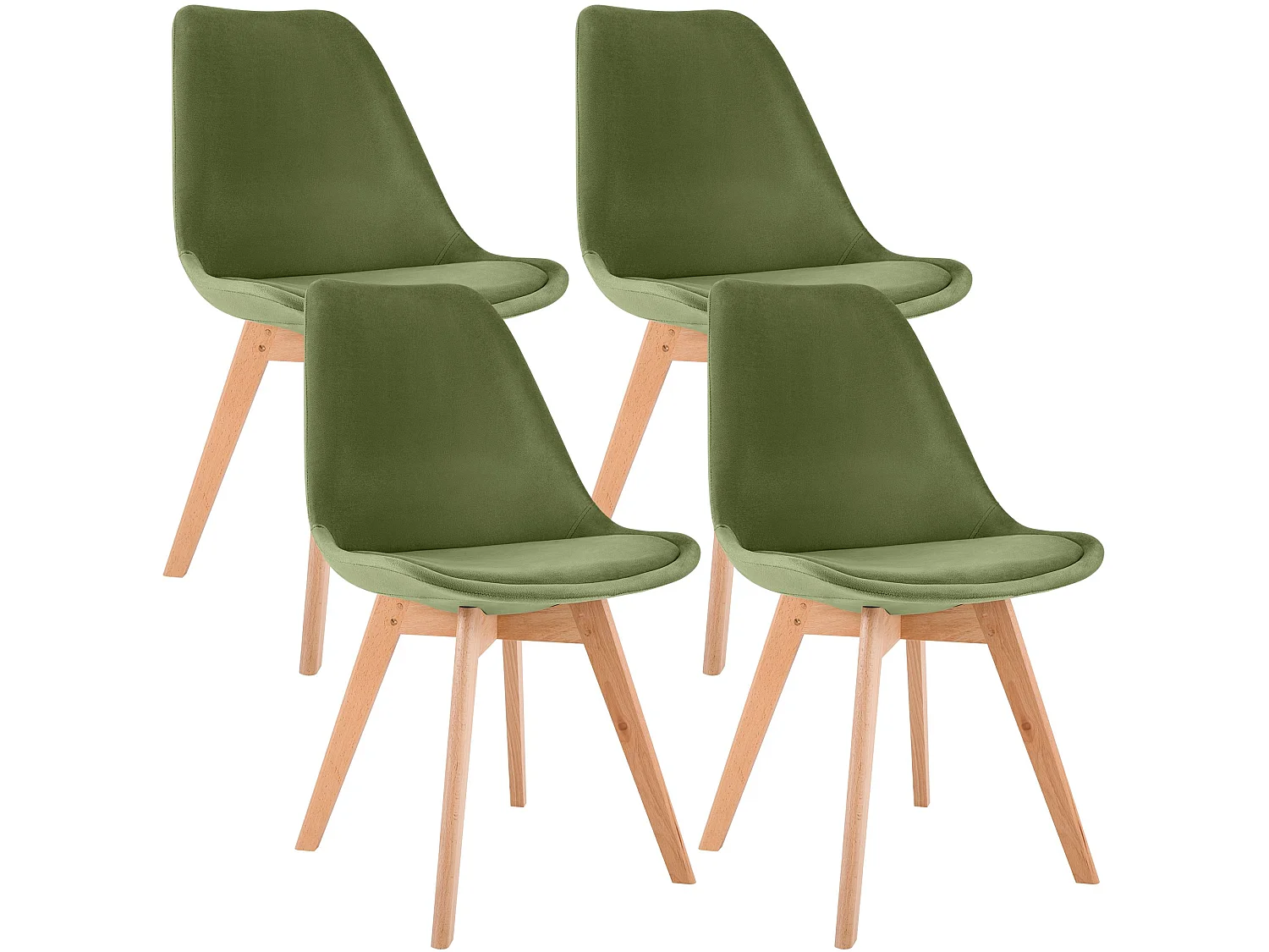 Lot de 4  chaise salle à manger - Velours - Vert clair - Linares