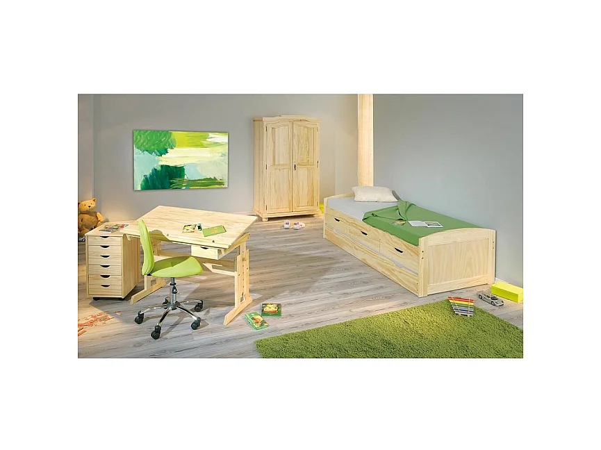 Caisson de Bureau 6 Tiroirs "School" 65cm Naturel