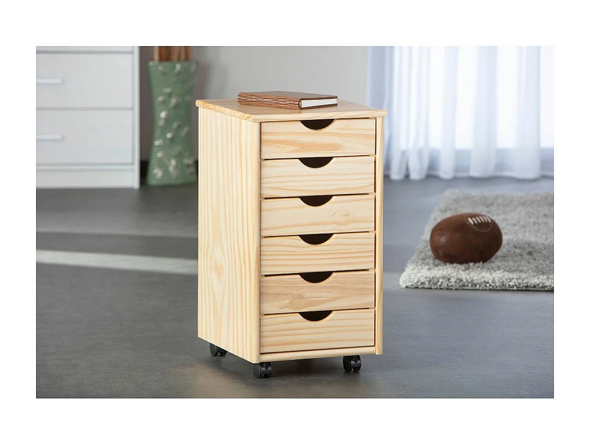 Sali naturel gelakt massief grenen ladeblok op wielen