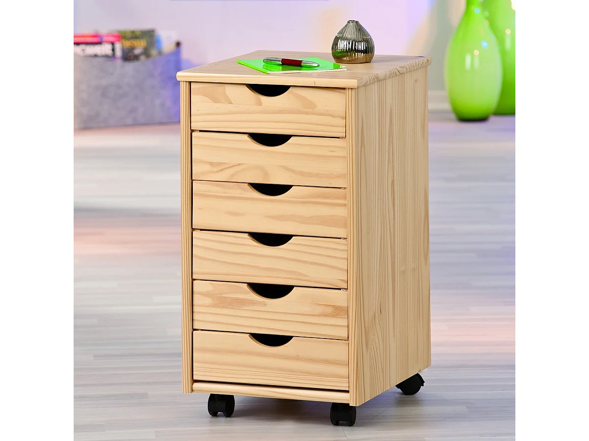Caisson de Bureau 6 Tiroirs "School" 65cm Naturel