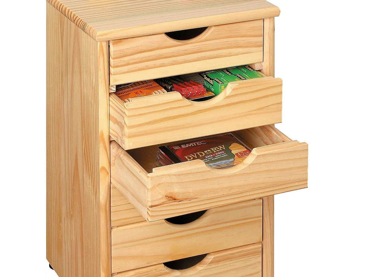 Caisson de Bureau 6 Tiroirs "School" 65cm Naturel