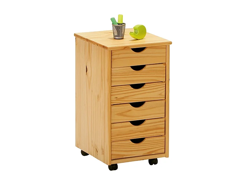 Caisson de Bureau 6 Tiroirs "School" 65cm Naturel