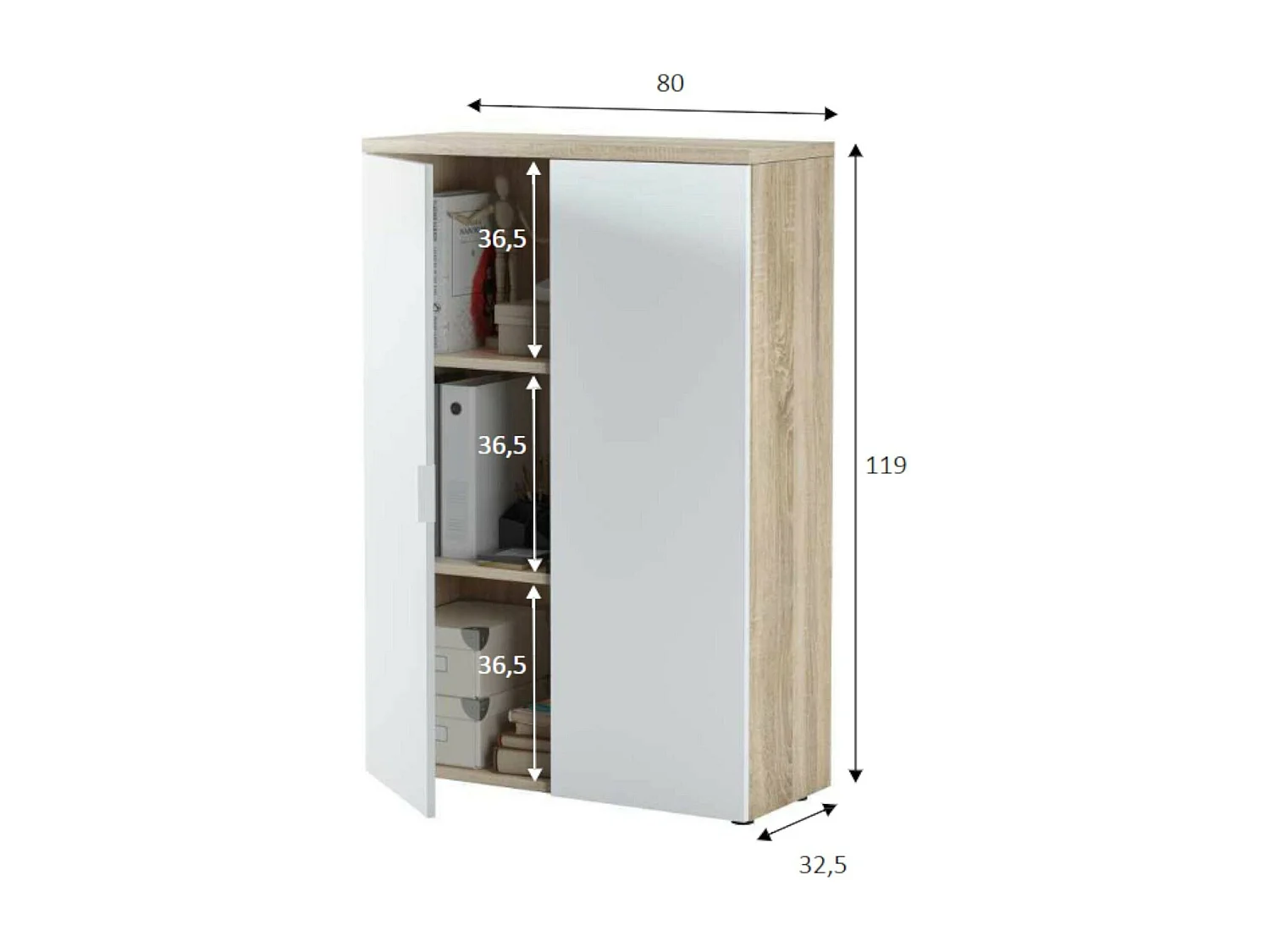 Dmora - Armadio multiuso 2 ante Dionisio, 80x33h119 cm, Rovere e Bianco