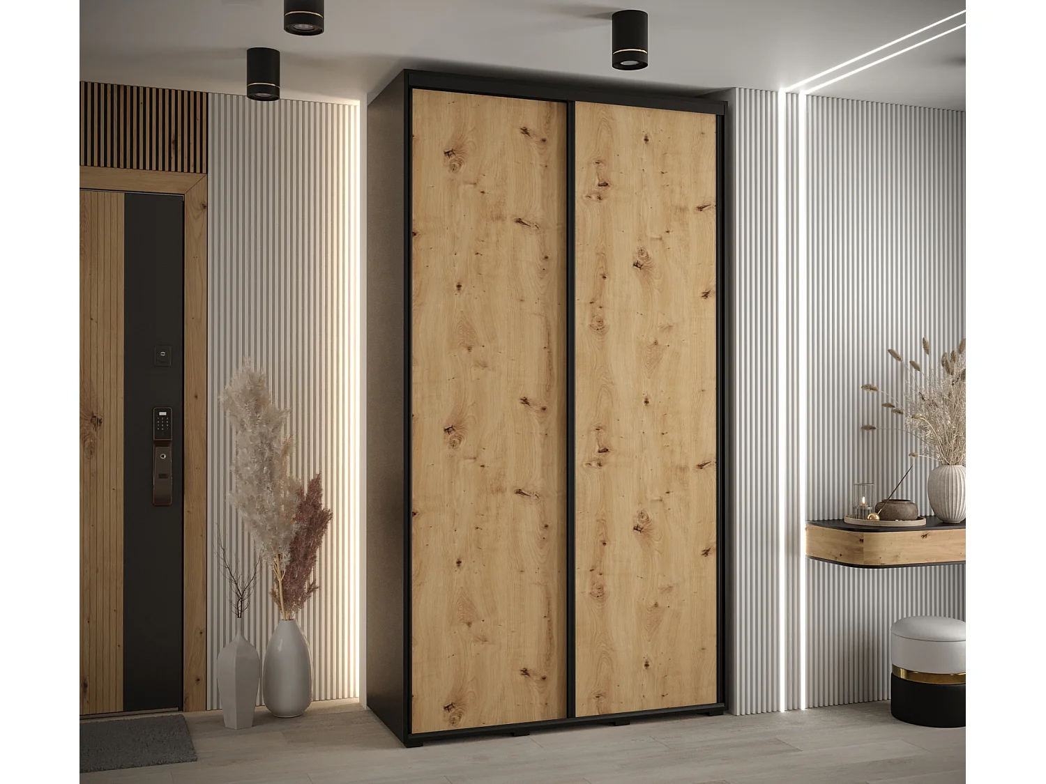 ARMOIRE DAVOS 1 À PORTES COULISSANTES 235,2/130/60 2 portes (Noir/Artisan/Noir)