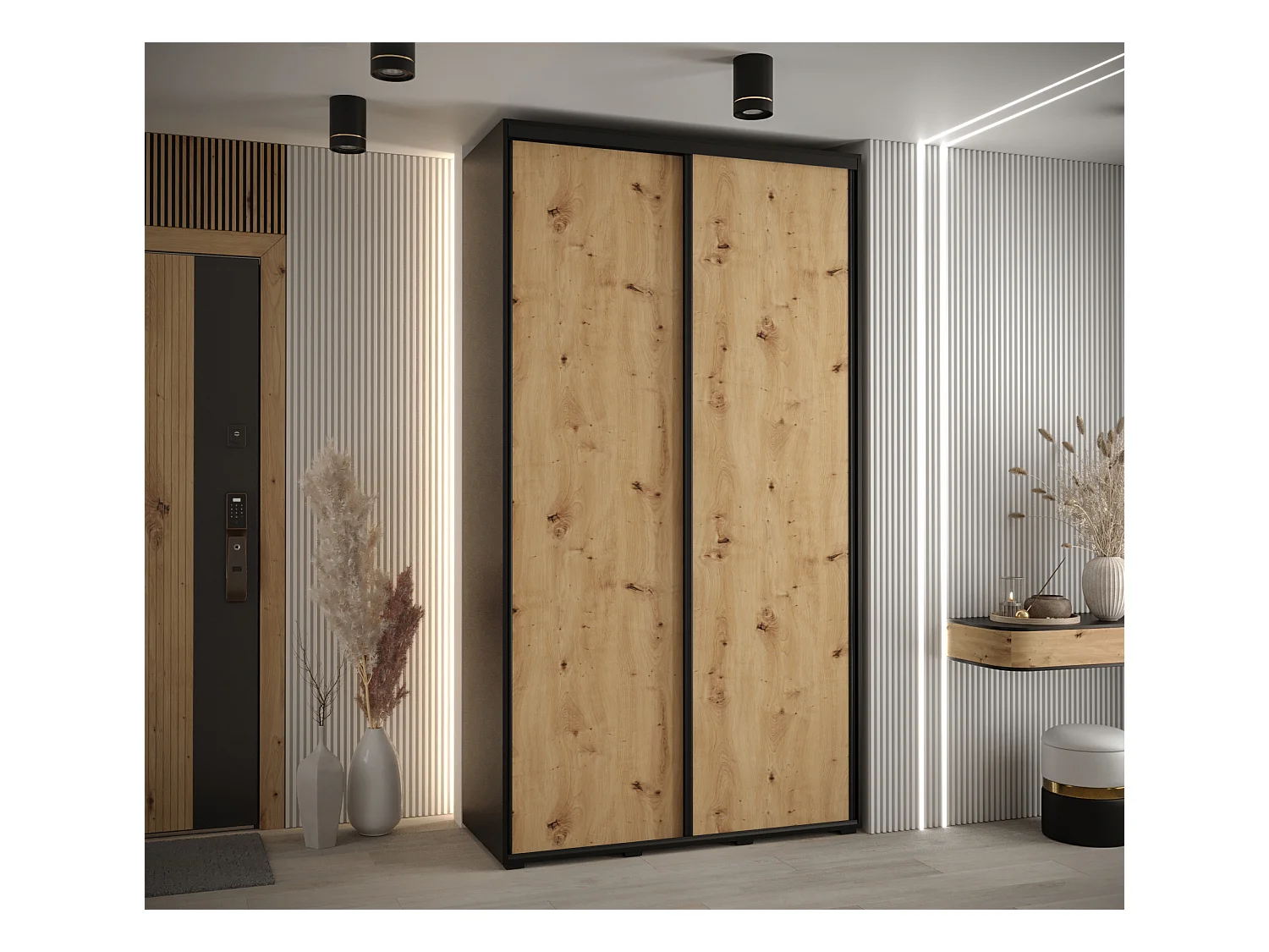 ARMOIRE DAVOS 1 À PORTES COULISSANTES 235,2/130/60 2 portes (Noir/Artisan/Noir)