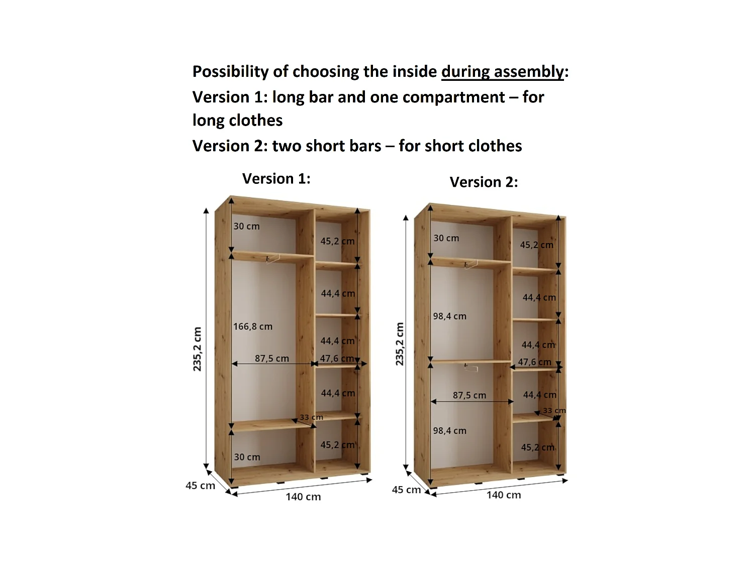 ARMOIRE DAVOS 1 À PORTES COULISSANTES 235,2/140/45 2 portes (Blanc/Noir/Noir)