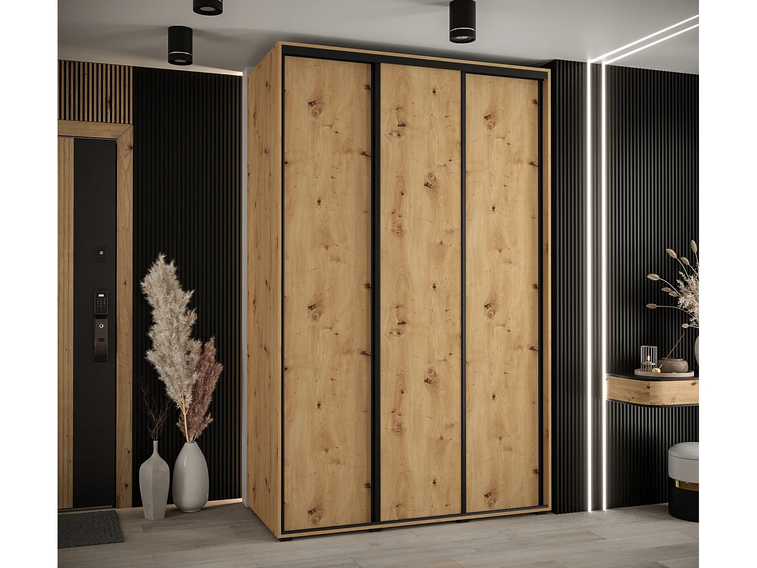 ARMOIRE DAVOS 1 À PORTES COULISSANTES 235,2/150/45 3 portes (Artisan/Artisan/Noir)