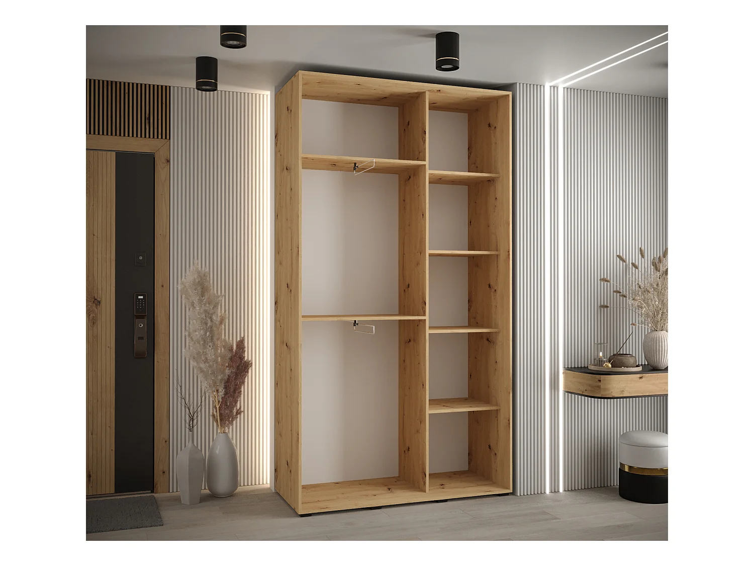 ARMOIRE DAVOS 1 À PORTES COULISSANTES 235,2/130/45 2 portes (Artisan/Blanc/Argent)