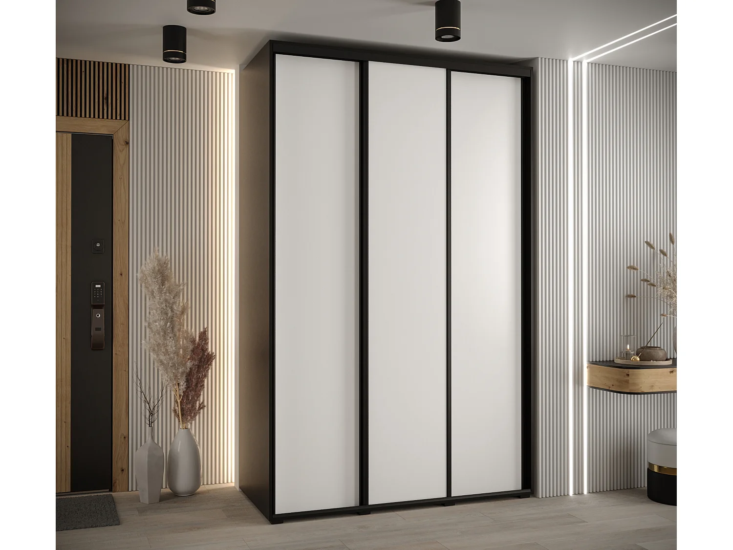 ARMOIRE DAVOS 1 À PORTES COULISSANTES 235,2/150/60 3 portes (Noir/Blanc/Noir)