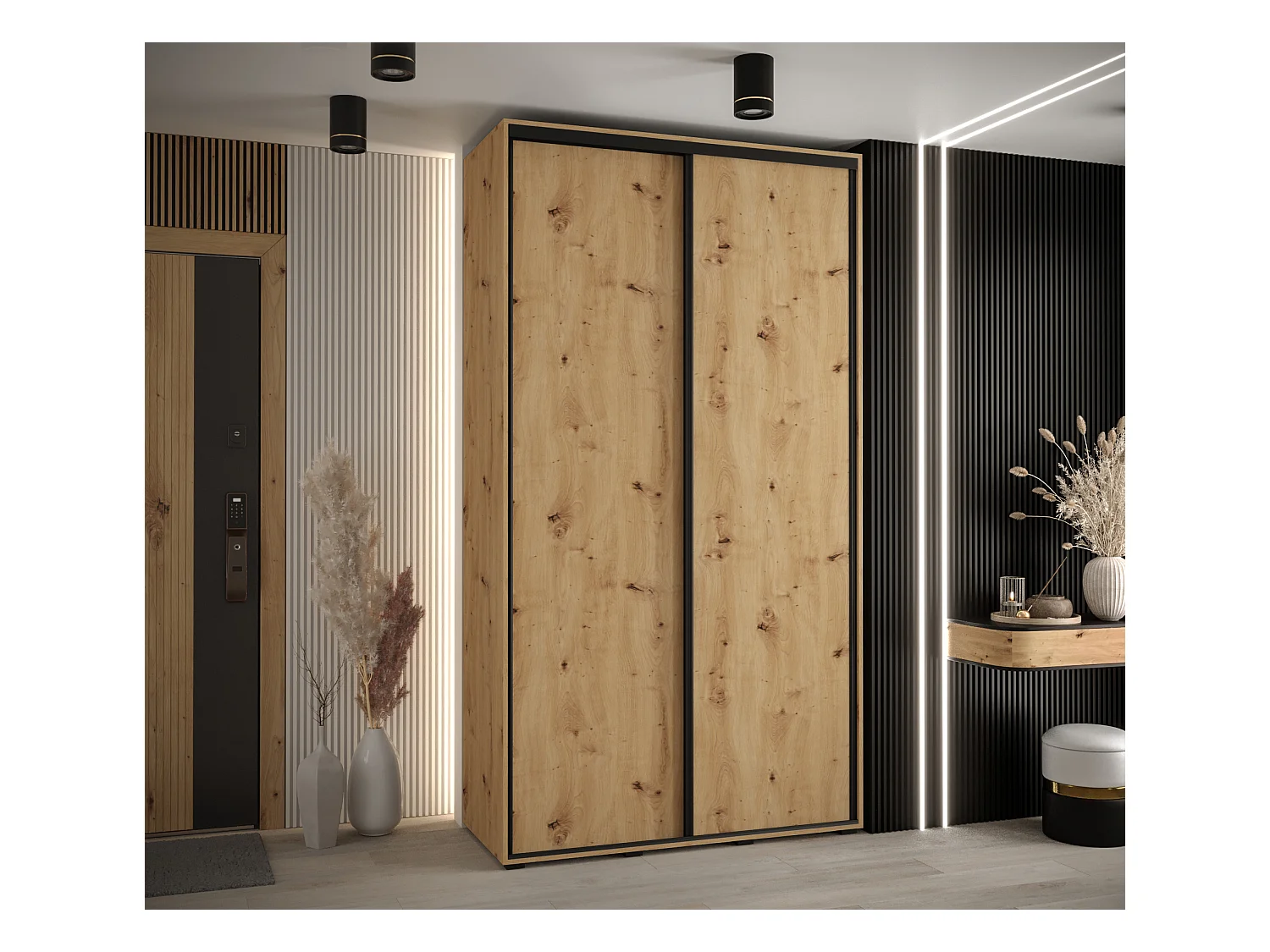 ARMOIRE DAVOS 1 À PORTES COULISSANTES 235,2/130/45 2 portes (Artisan/Artisan/Noir)