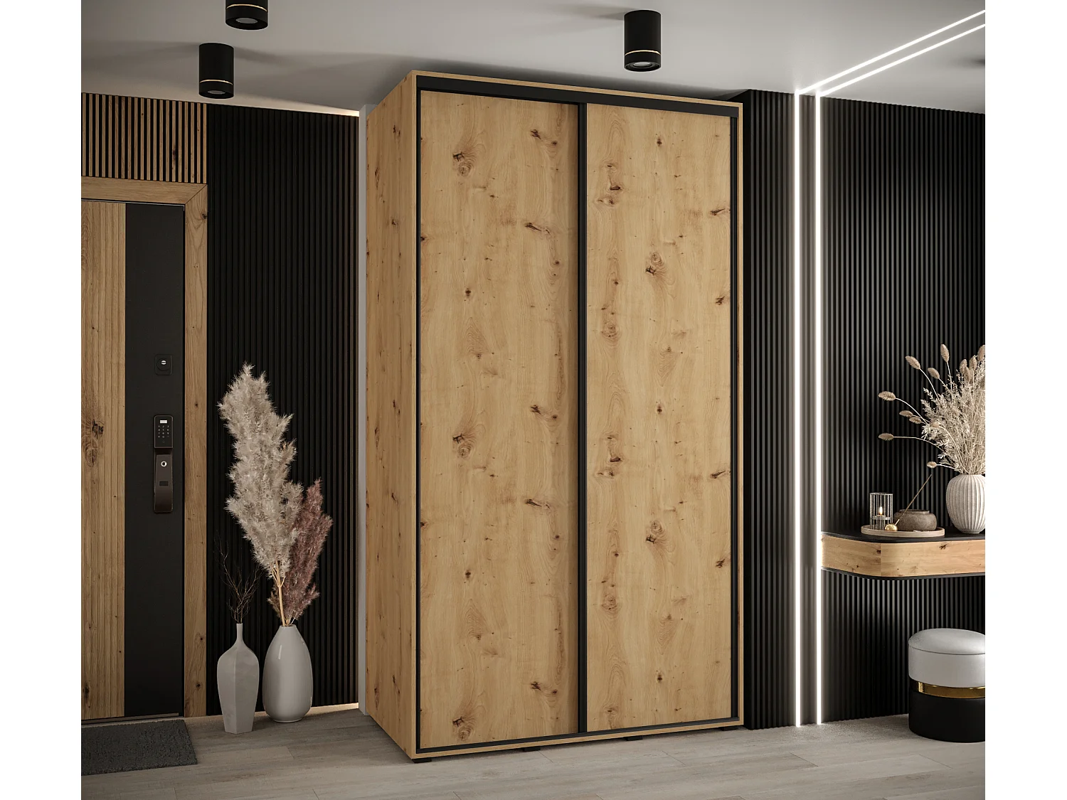 DAVOS 1 KLEDINGKAST MET SCHUIFDEUREN 235,2/130/60 2 deuren (Artisan/Artisan/Zwart)