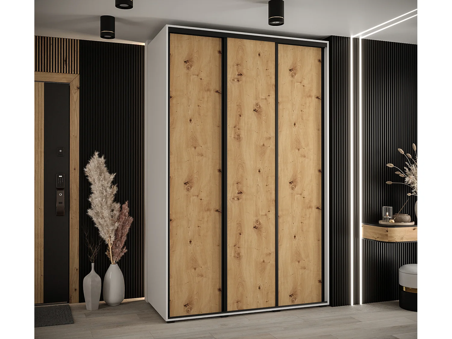 ARMOIRE DAVOS 1 À PORTES COULISSANTES 235,2/150/60 3 portes (Blanc/Artisan/Noir)