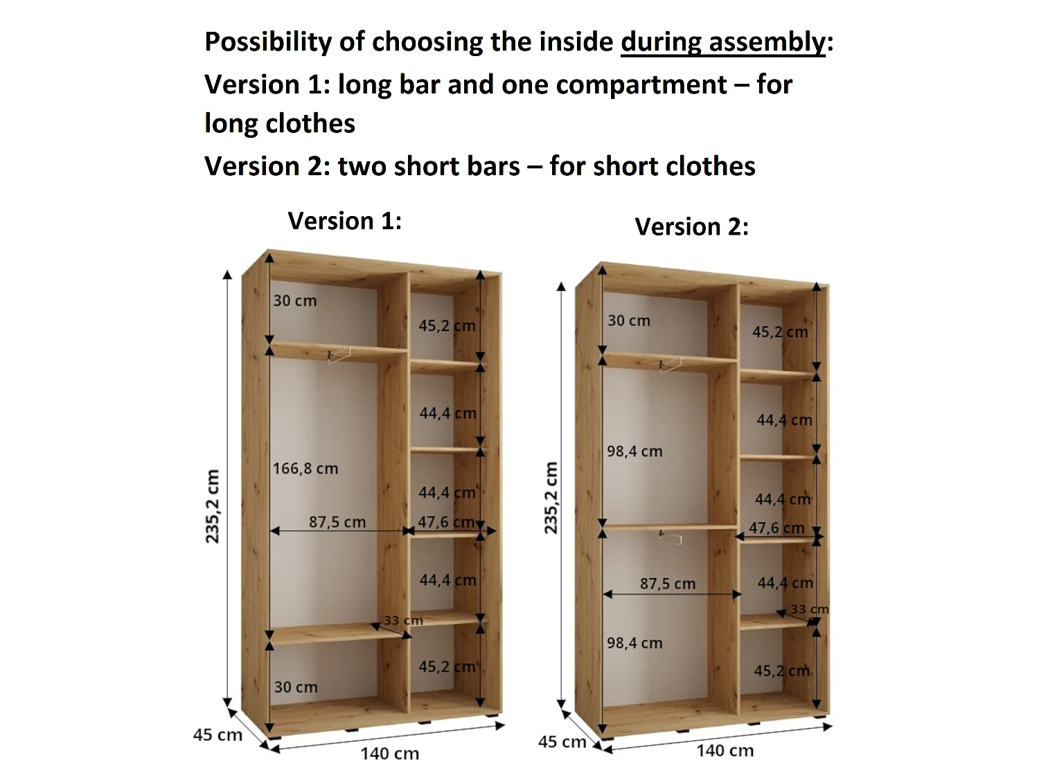 ARMADIO DAVOS 1 AD ANTE SCORREVOLI 235,2/140/45 2 porte (Bianco/Bianco/Oro)
