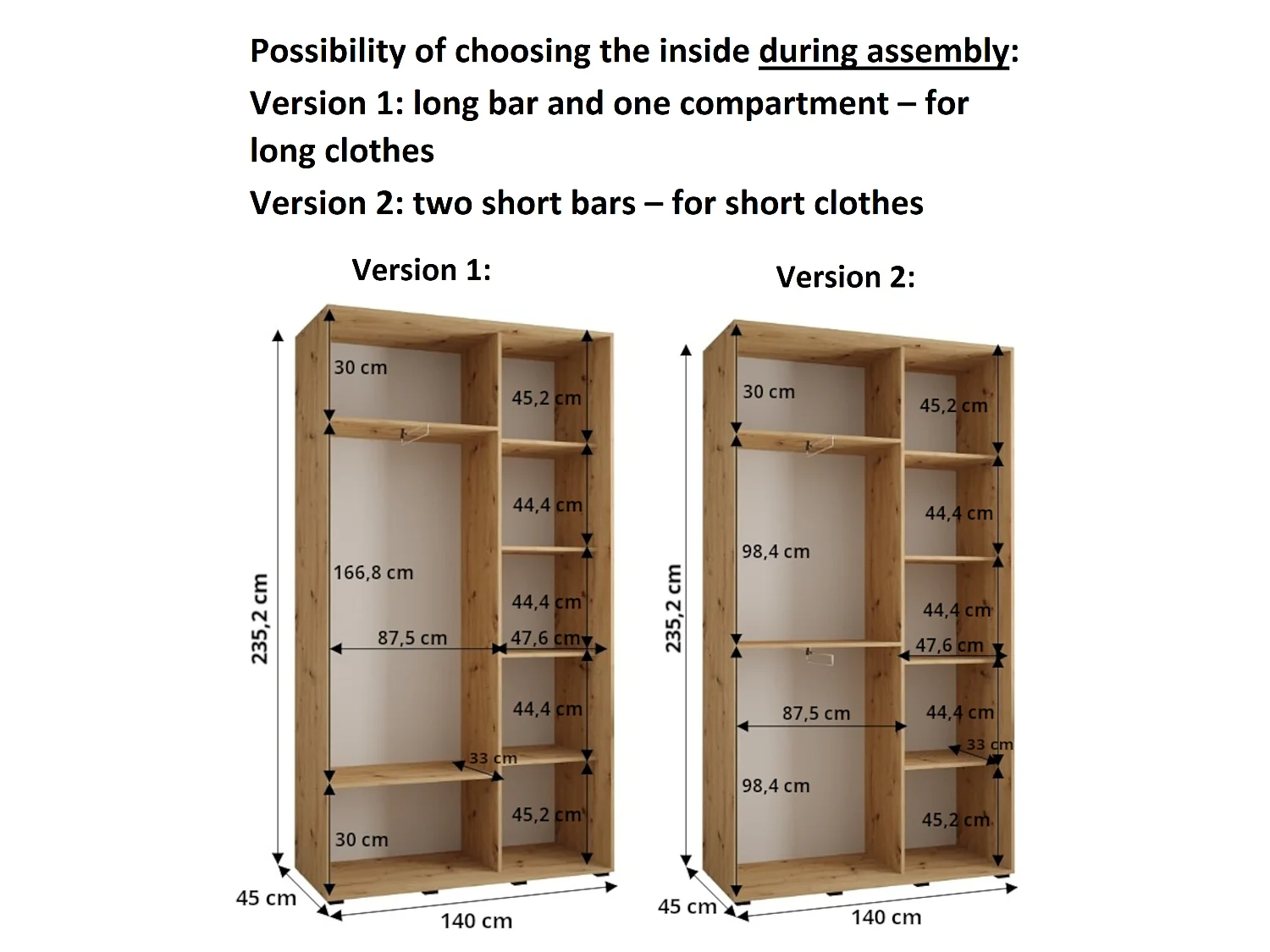 ARMOIRE DAVOS 1 À PORTES COULISSANTES 235,2/140/45 2 portes (Blanc/Blanc/Or)