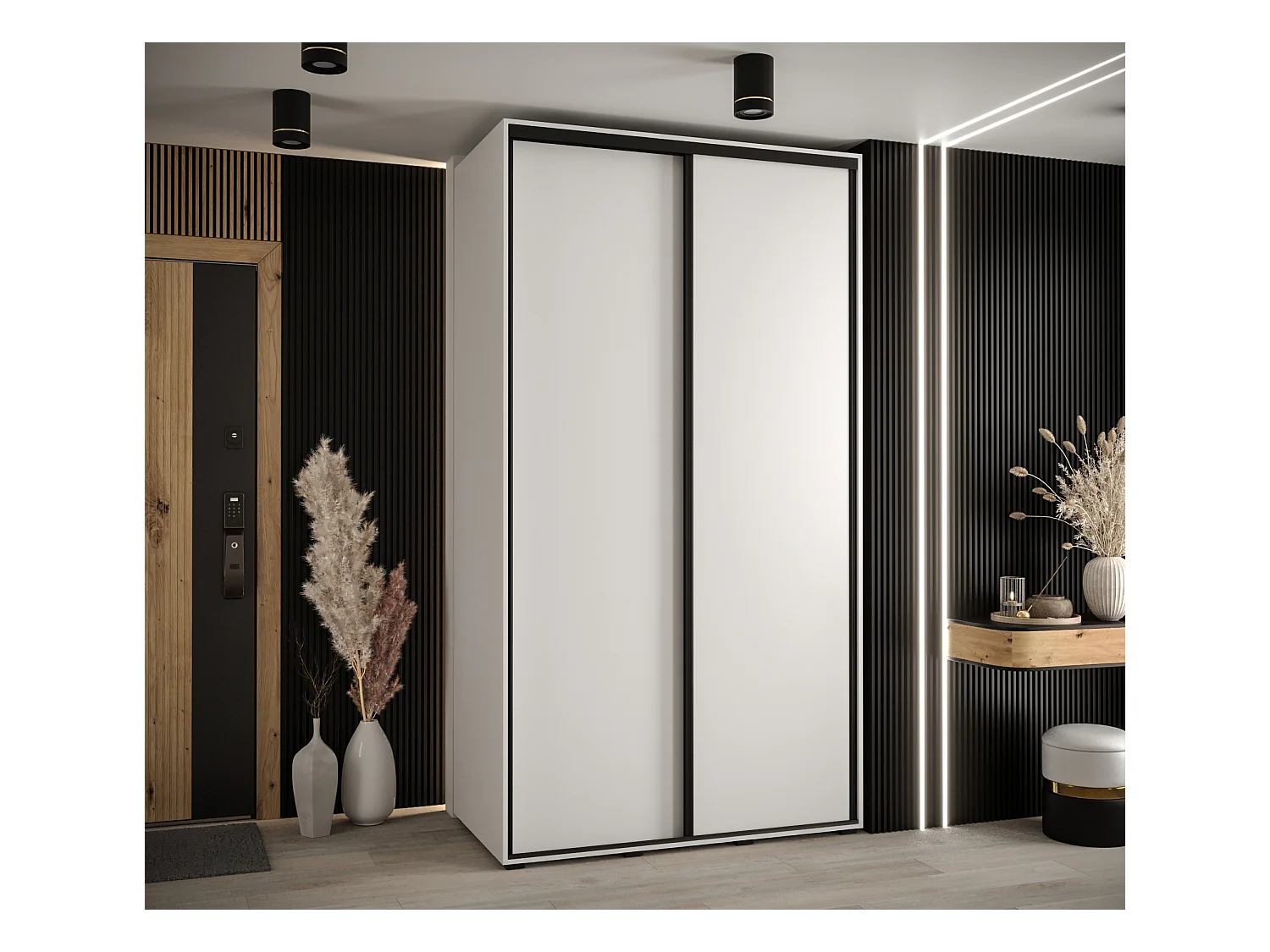 ARMOIRE DAVOS 1 À PORTES COULISSANTES 235,2/130/60 2 portes (Blanc/Blanc/Noir)