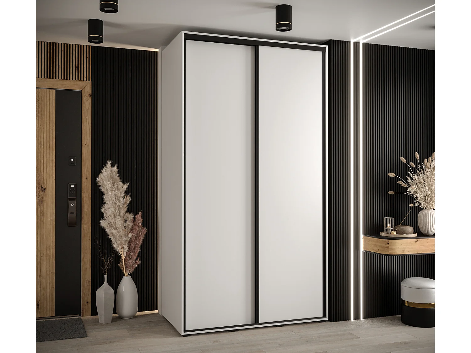 ARMOIRE DAVOS 1 À PORTES COULISSANTES 235,2/130/60 2 portes (Blanc/Blanc/Noir)