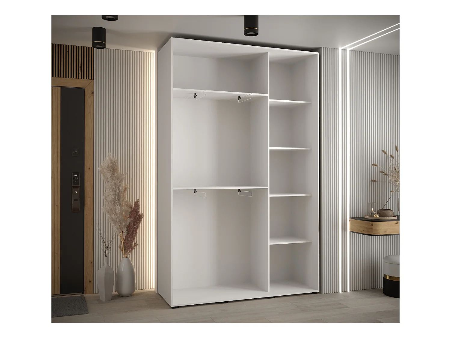 ARMOIRE DAVOS 1 À PORTES COULISSANTES 235,2/150/45 3 portes (Blanc/Artisan/Argent)