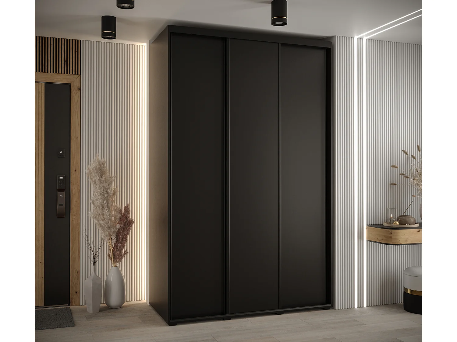 ARMOIRE DAVOS 1 À PORTES COULISSANTES 235,2/150/60 3 portes (Noir/Noir/Noir)