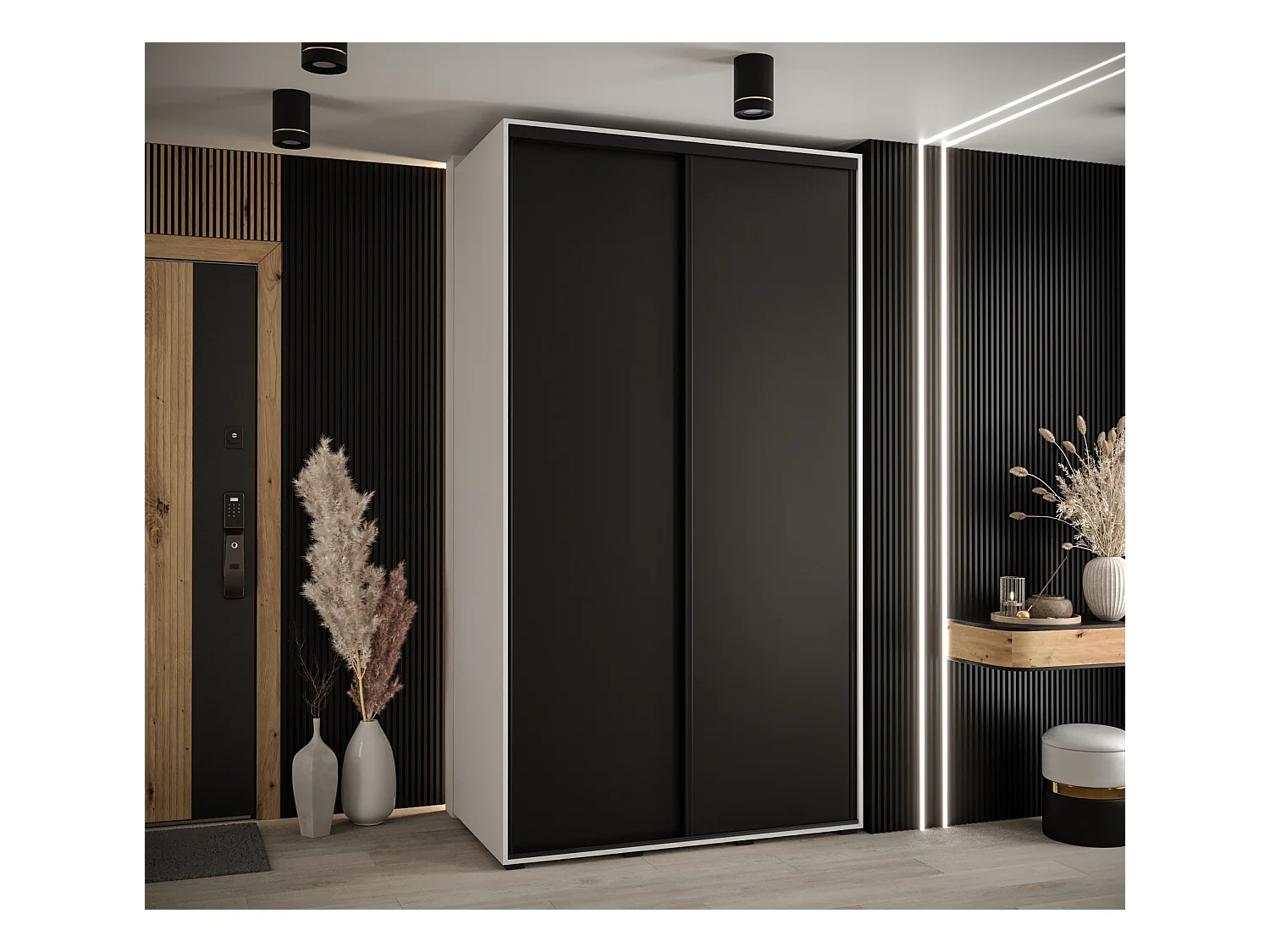 ARMADIO DAVOS 1 AD ANTE SCORREVOLI 235,2/140/60 2 porte (Bianco/Nero/Nero)